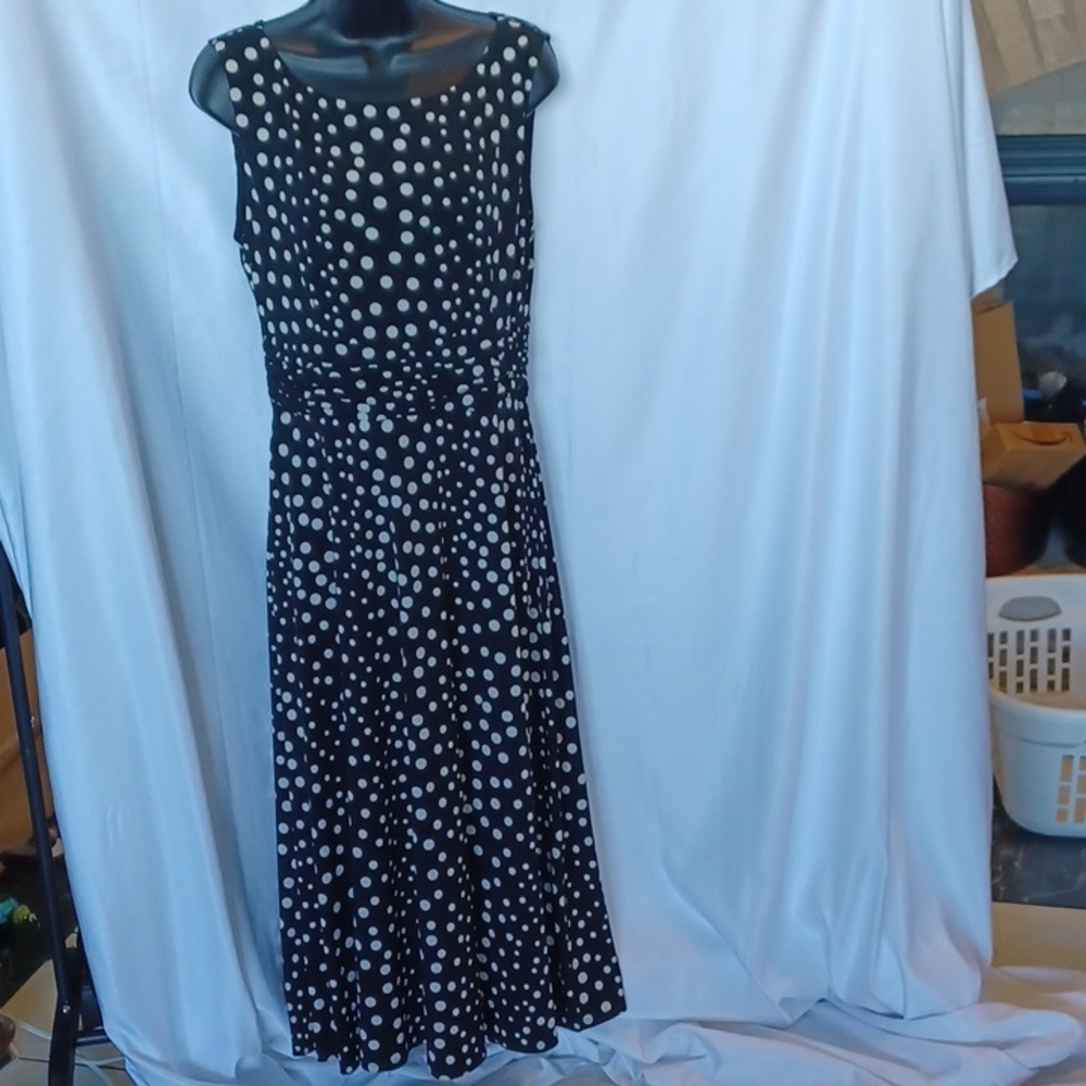 Christopher Banks Classic A-Line Midi Dress Sleeveless Black/white Polka Dot 10